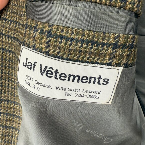 VINTAGE Tweed Houndstooth Dior Fabric Single Breasted Plaid Brown‎ Blazer L / XL - Picture 7 of 9